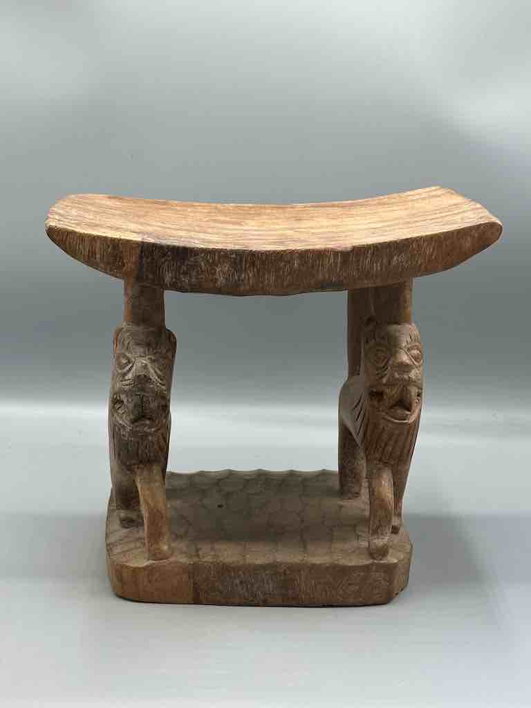 Fon Double Lion Motif Foot Stool - Benin