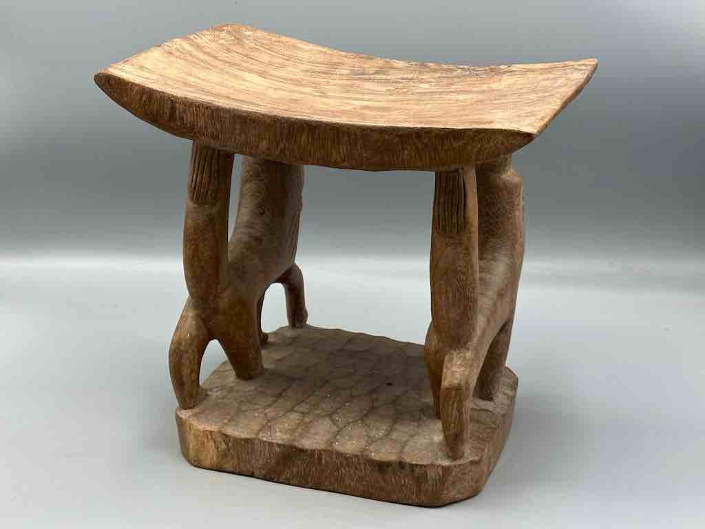 Fon Double Lion Motif Foot Stool - Benin