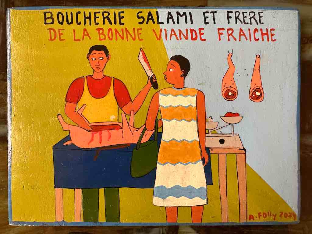 Butcher and Customer | Contemporary African Hand Painted Art | Wall Hanging | Frameable Painting | 6.5" x 5"