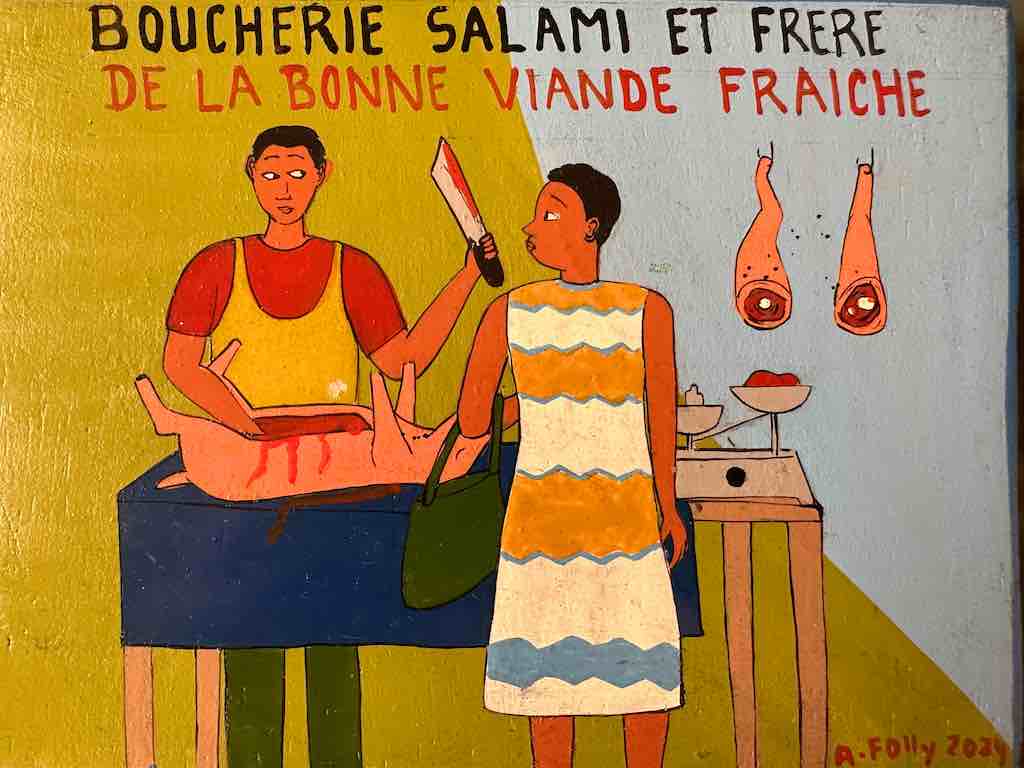 Butcher and Customer | Contemporary African Hand Painted Art | Wall Hanging | Frameable Painting | 6.5" x 5"