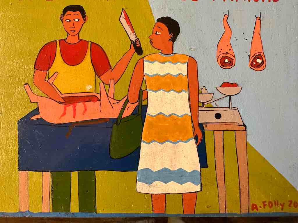 Butcher and Customer | Contemporary African Hand Painted Art | Wall Hanging | Frameable Painting | 6.5" x 5"