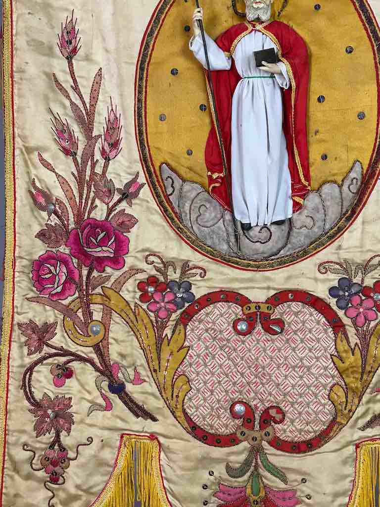 Antique Vietnamese Catholic Saint Joseph Banner Authentic Ecclesiastical Cloth