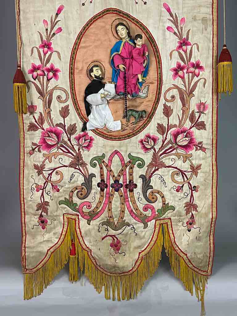 Antique Vietnamese Catholic Holy Family Banner Authentic Ecclesiastical Cloth