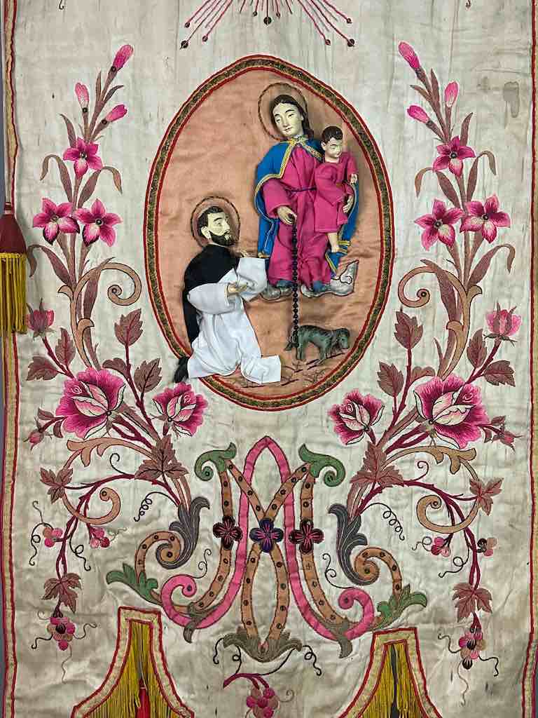 Antique Vietnamese Catholic Holy Family Banner Authentic Ecclesiastical Cloth