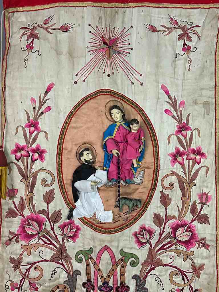 Antique Vietnamese Catholic Holy Family Banner Authentic Ecclesiastical Cloth