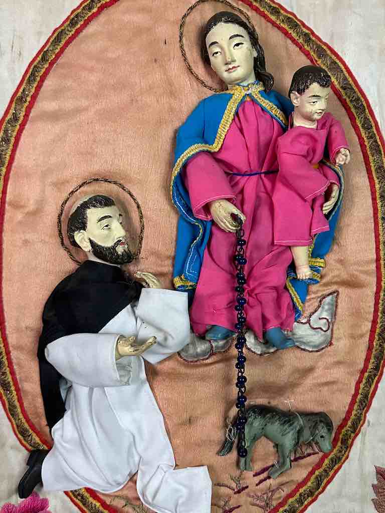 Antique Vietnamese Catholic Holy Family Banner Authentic Ecclesiastical Cloth