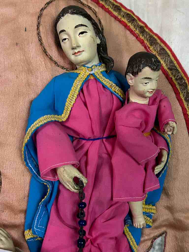 Antique Vietnamese Catholic Holy Family Banner Authentic Ecclesiastical Cloth