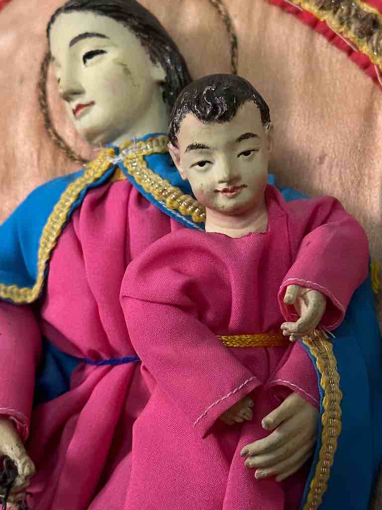 Antique Vietnamese Catholic Holy Family Banner Authentic Ecclesiastical Cloth