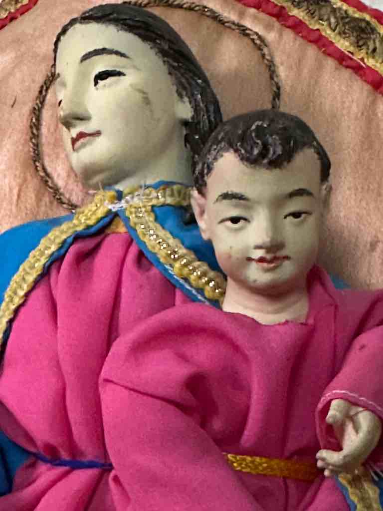 Antique Vietnamese Catholic Holy Family Banner Authentic Ecclesiastical Cloth