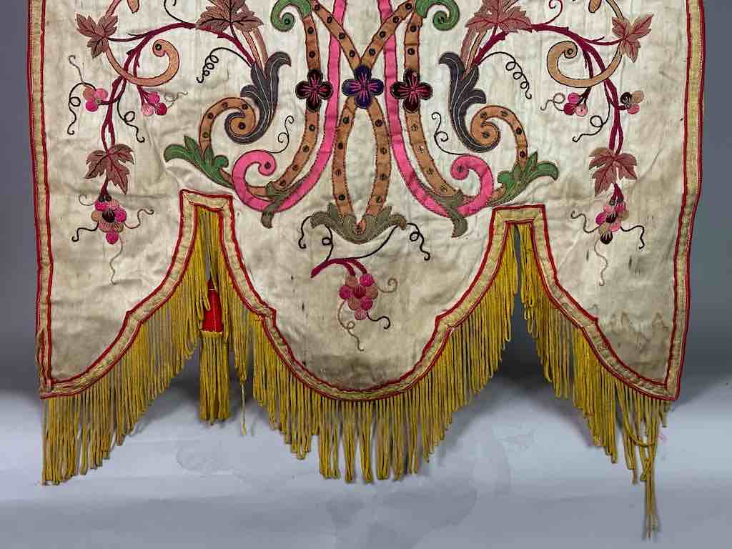 Antique Vietnamese Catholic Holy Family Banner Authentic Ecclesiastical Cloth