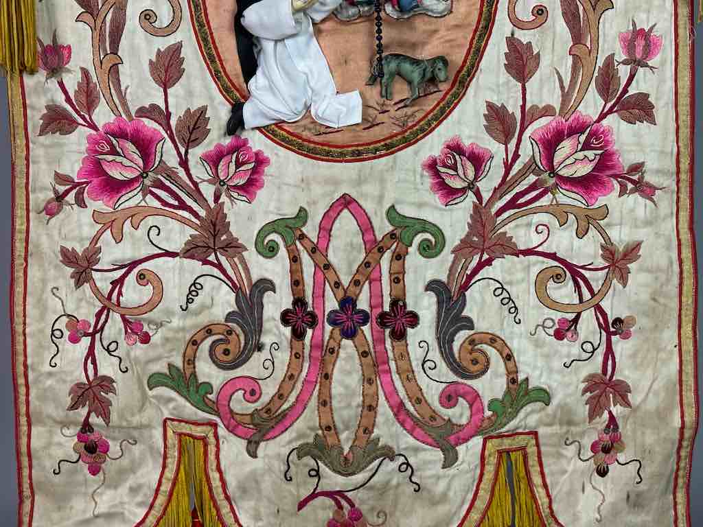 Antique Vietnamese Catholic Holy Family Banner Authentic Ecclesiastical Cloth