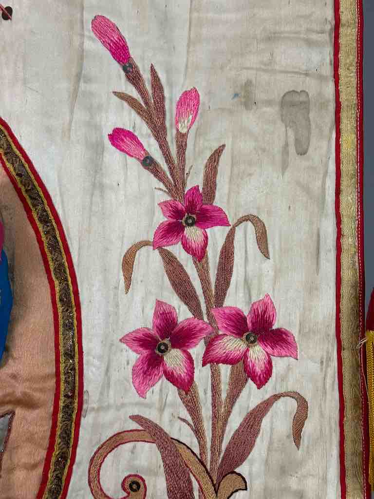 Antique Vietnamese Catholic Holy Family Banner Authentic Ecclesiastical Cloth