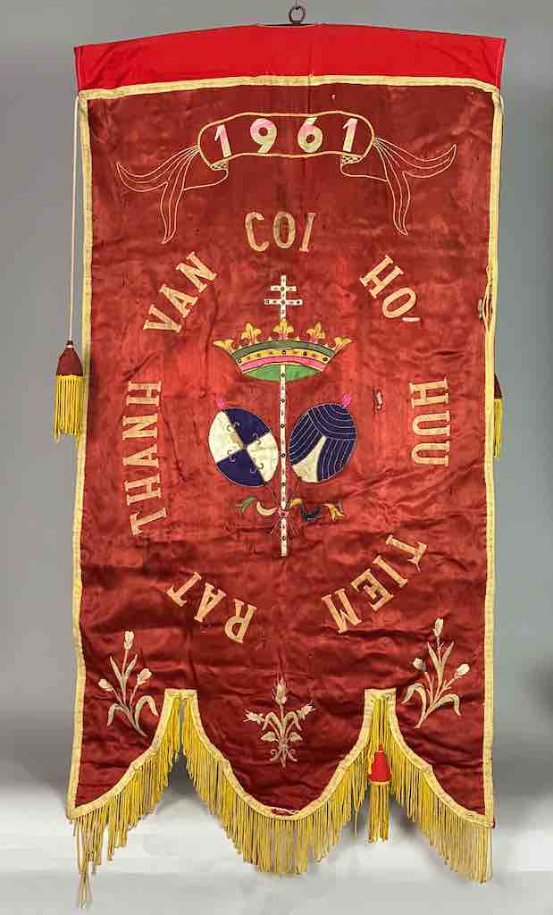 Antique Vietnamese Catholic Holy Family Banner Authentic Ecclesiastical Cloth