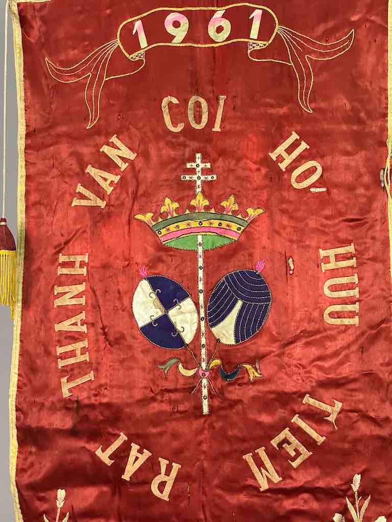 Antique Vietnamese Catholic Holy Family Banner Authentic Ecclesiastical Cloth