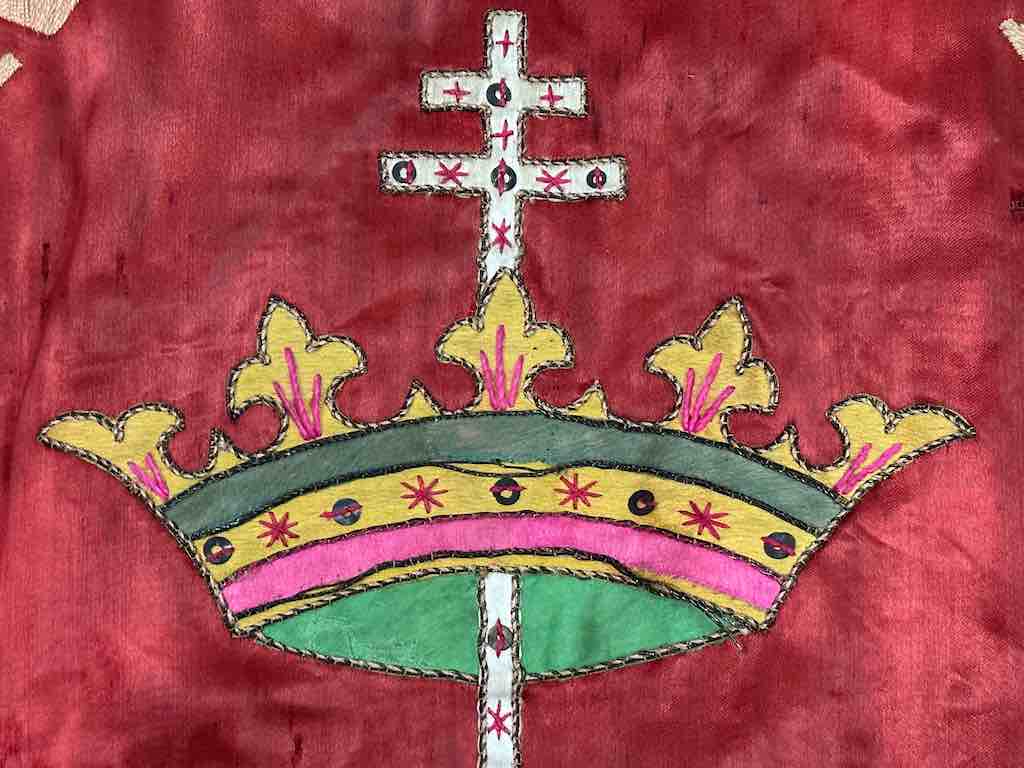 Antique Vietnamese Catholic Holy Family Banner Authentic Ecclesiastical Cloth
