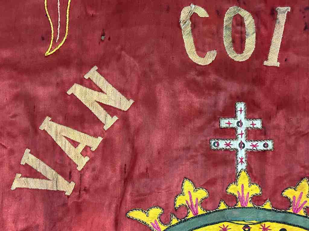 Antique Vietnamese Catholic Holy Family Banner Authentic Ecclesiastical Cloth