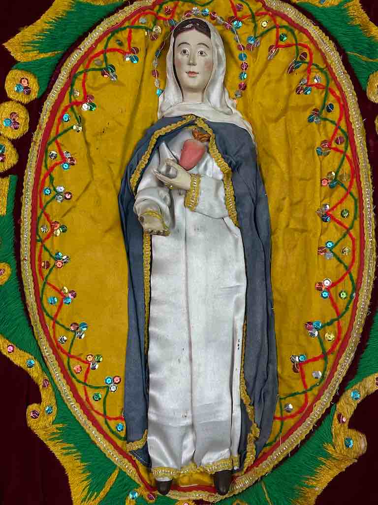 Antique Vietnamese Catholic Virgin Mary Banner Authentic Ecclesiastical Cloth