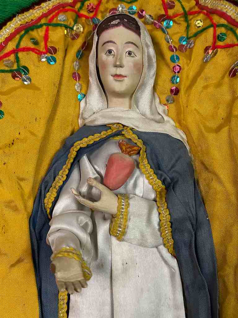 Antique Vietnamese Catholic Virgin Mary Banner Authentic Ecclesiastical Cloth
