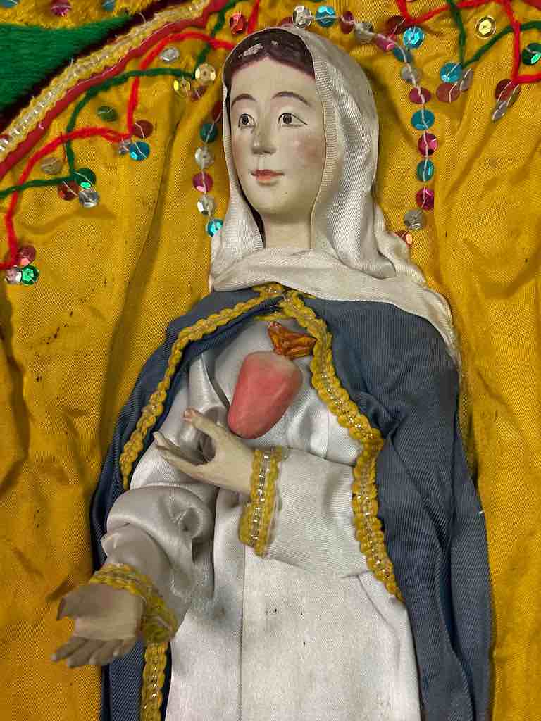 Antique Vietnamese Catholic Virgin Mary Banner Authentic Ecclesiastical Cloth