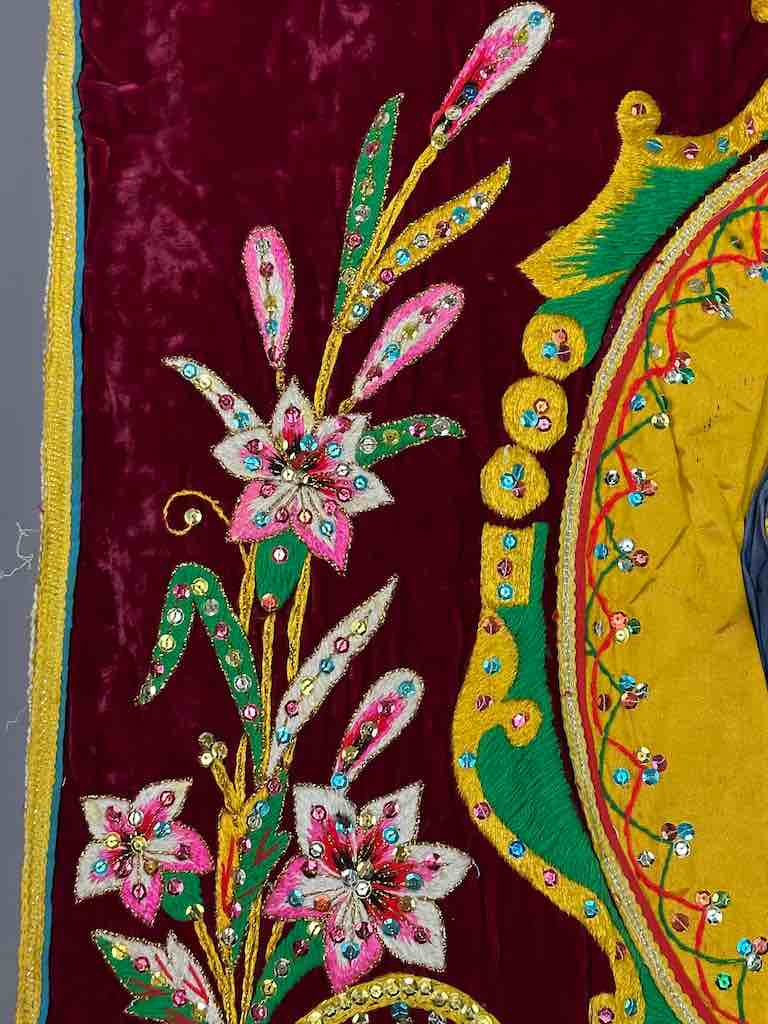 Antique Vietnamese Catholic Virgin Mary Banner Authentic Ecclesiastical Cloth