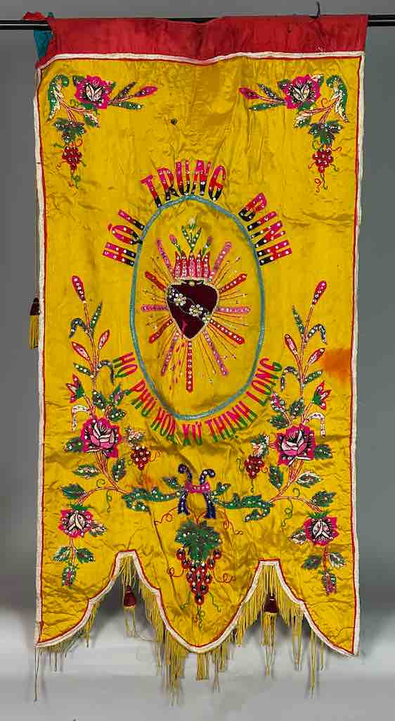Antique Vietnamese Catholic Virgin Mary Banner Authentic Ecclesiastical Cloth