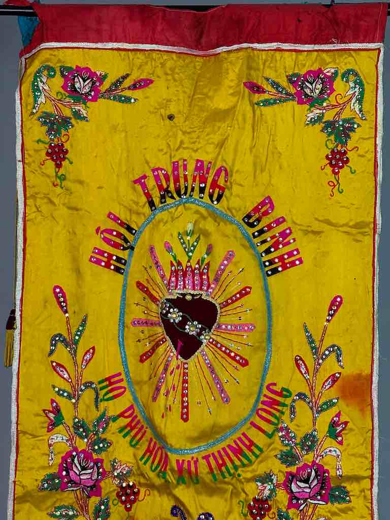 Antique Vietnamese Catholic Virgin Mary Banner Authentic Ecclesiastical Cloth