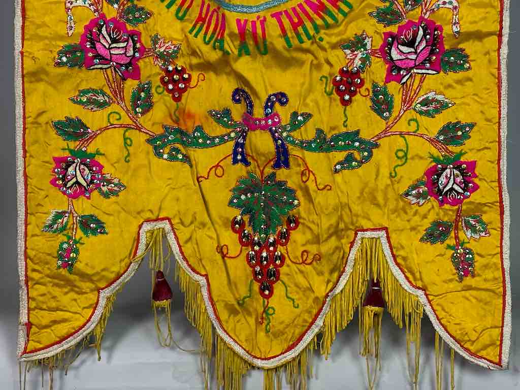 Antique Vietnamese Catholic Virgin Mary Banner Authentic Ecclesiastical Cloth