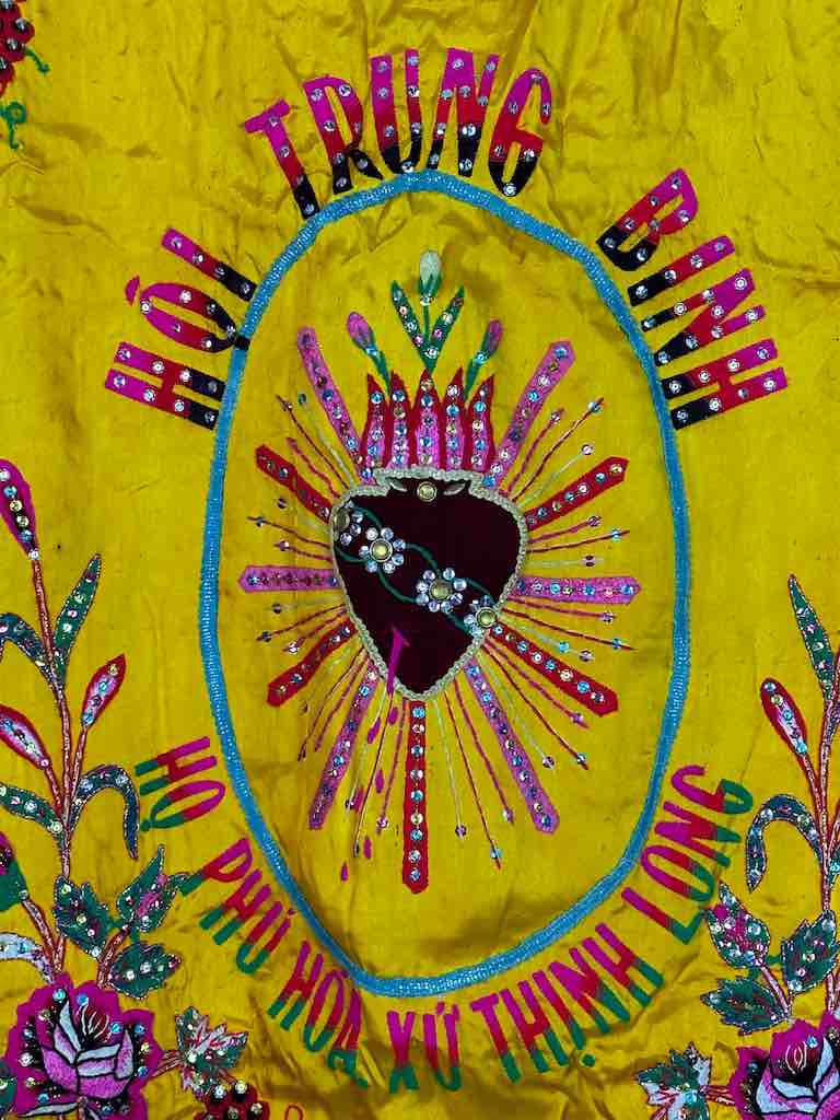 Antique Vietnamese Catholic Virgin Mary Banner Authentic Ecclesiastical Cloth
