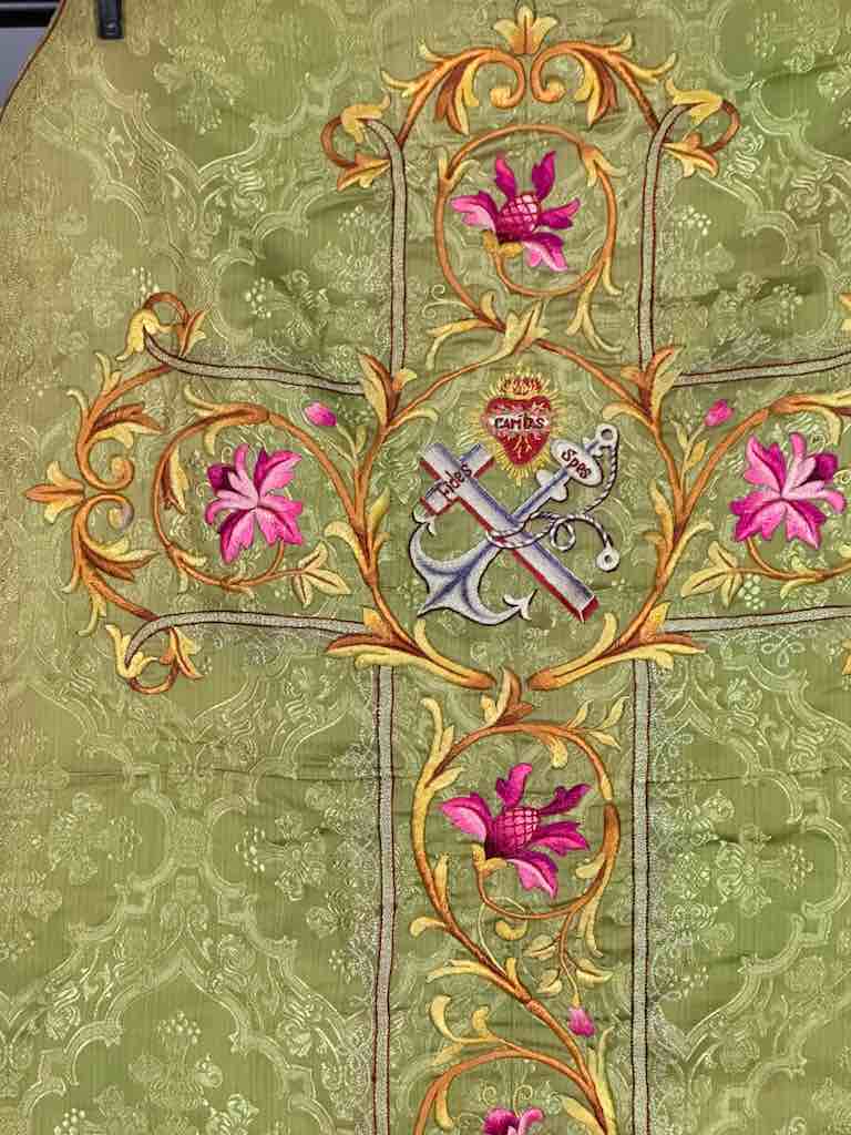 Antique Vietnamese Catholic Sacred Heart Cross Design Chasuble Authentic Ecclesiastical Garment