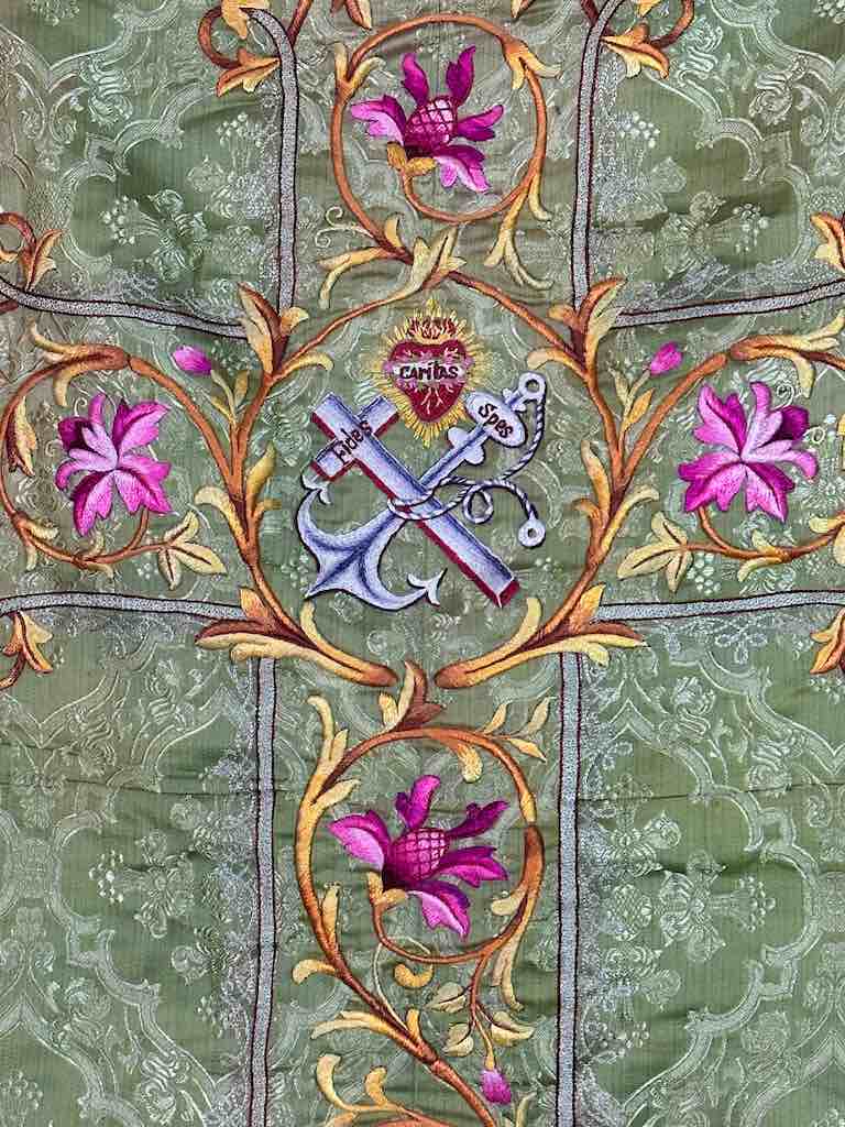 Antique Vietnamese Catholic Sacred Heart Cross Design Chasuble Authentic Ecclesiastical Garment