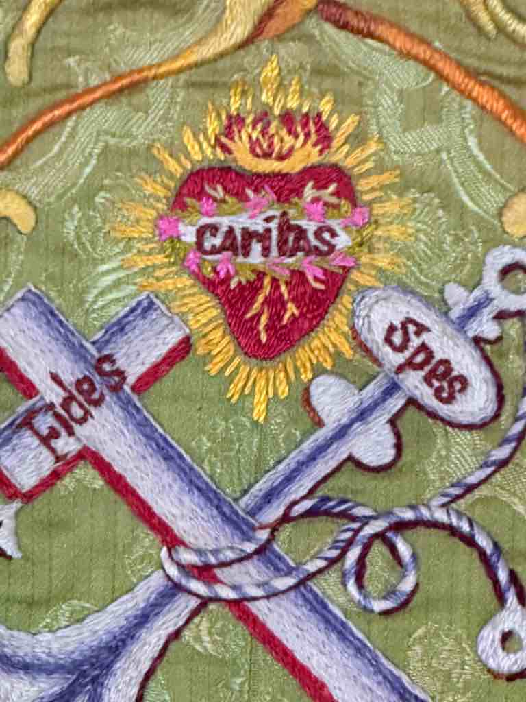 Antique Vietnamese Catholic Sacred Heart Cross Design Chasuble Authentic Ecclesiastical Garment