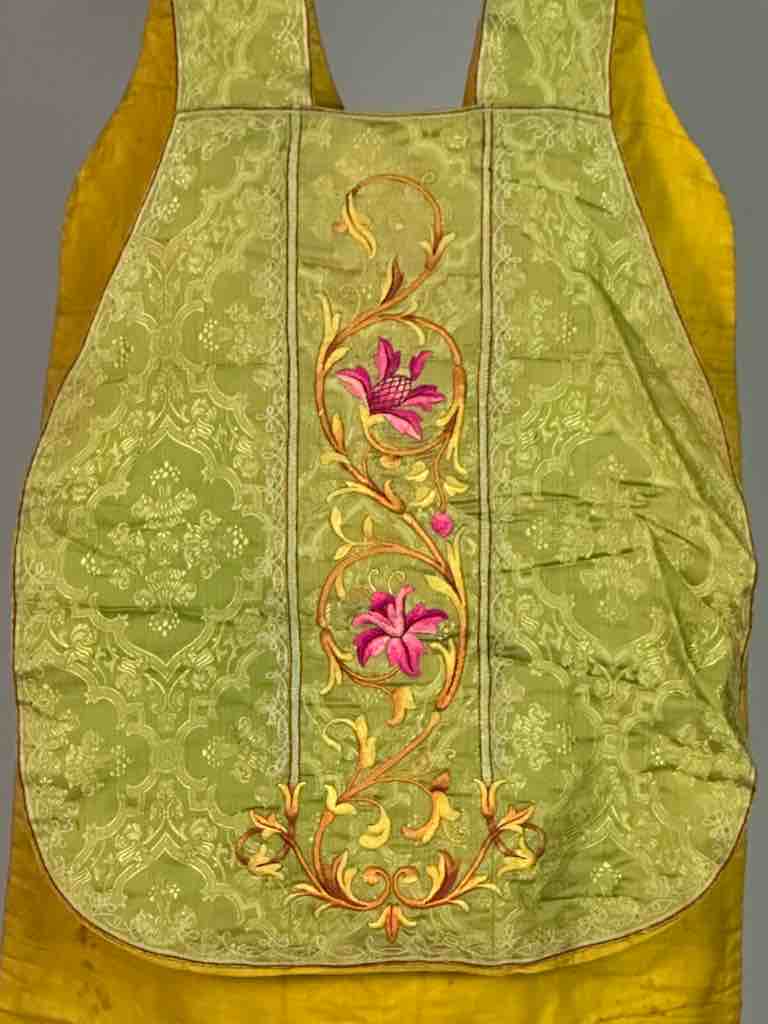 Antique Vietnamese Catholic Sacred Heart Cross Design Chasuble Authentic Ecclesiastical Garment