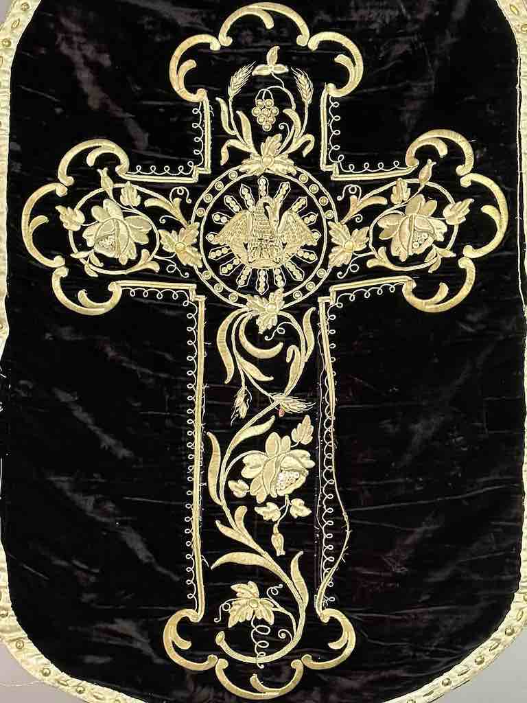 Antique Vietnamese Catholic Nurturing Bird Cross Design Chasuble Authentic Ecclesiastical Garment