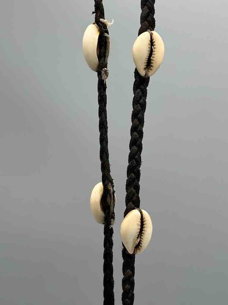 Leather & Cowrie Shell Brass Fish Pendant Necklace Choker - Mali