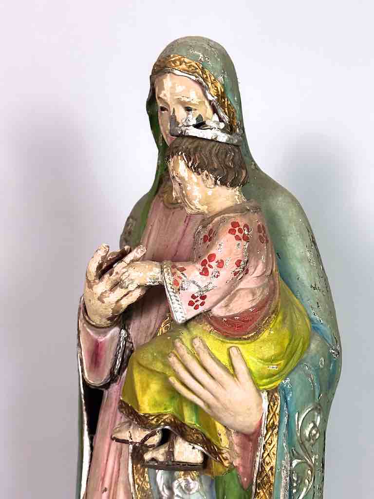 Very Large Antique Vietnamese Catholic Saint Figure Mary & Jesus