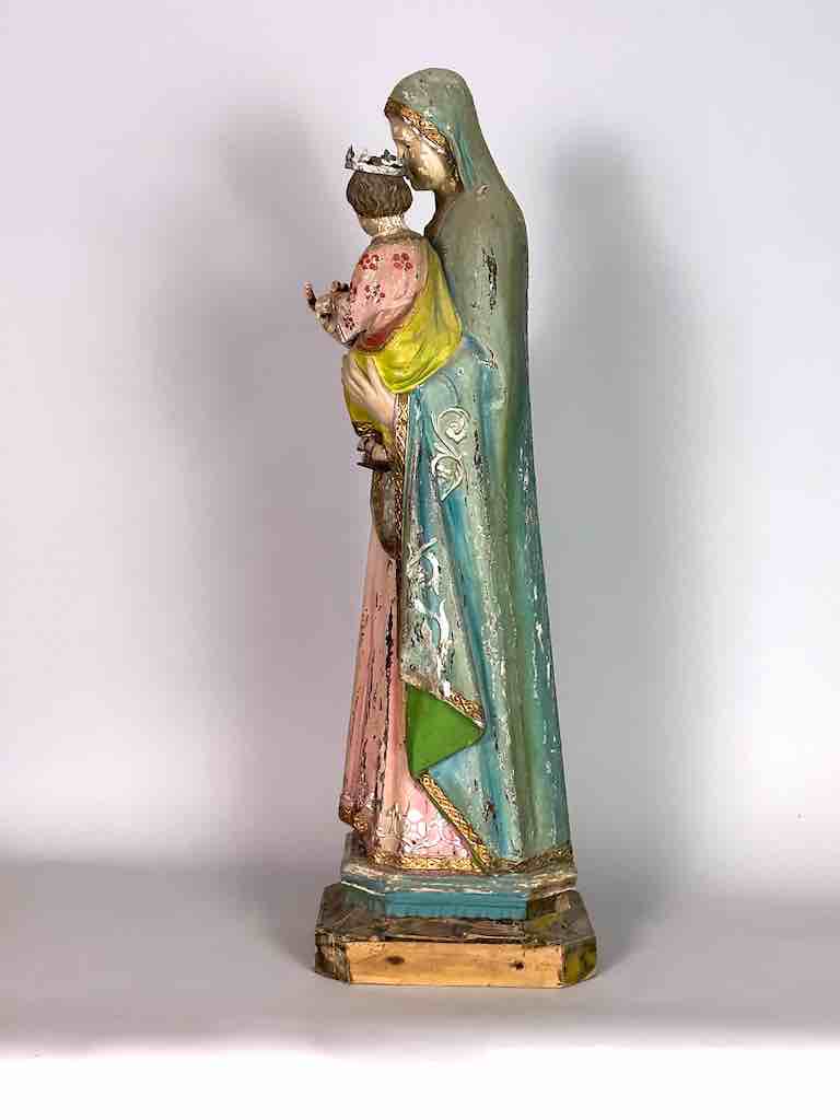 Very Large Antique Vietnamese Catholic Saint Figure Mary & Jesus