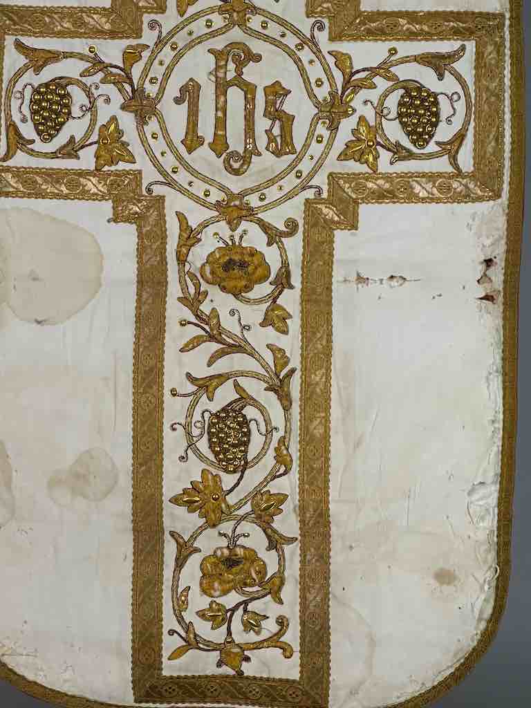 Antique Vietnamese Catholic IHS Cross Design Chasuble Authentic Ecclesiastical Cloth