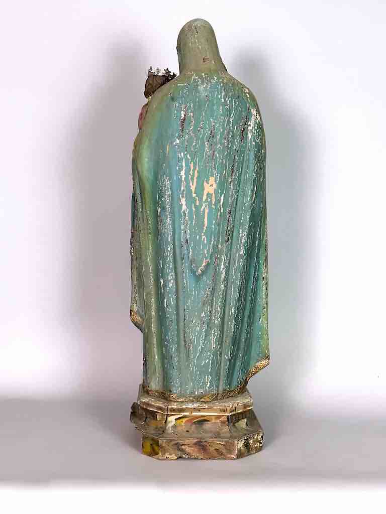 Very Large Antique Vietnamese Catholic Saint Figure Mary & Jesus