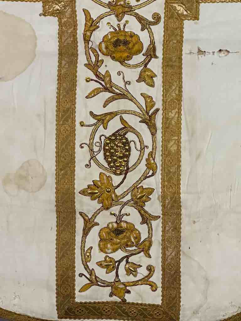 Antique Vietnamese Catholic IHS Cross Design Chasuble Authentic Ecclesiastical Cloth