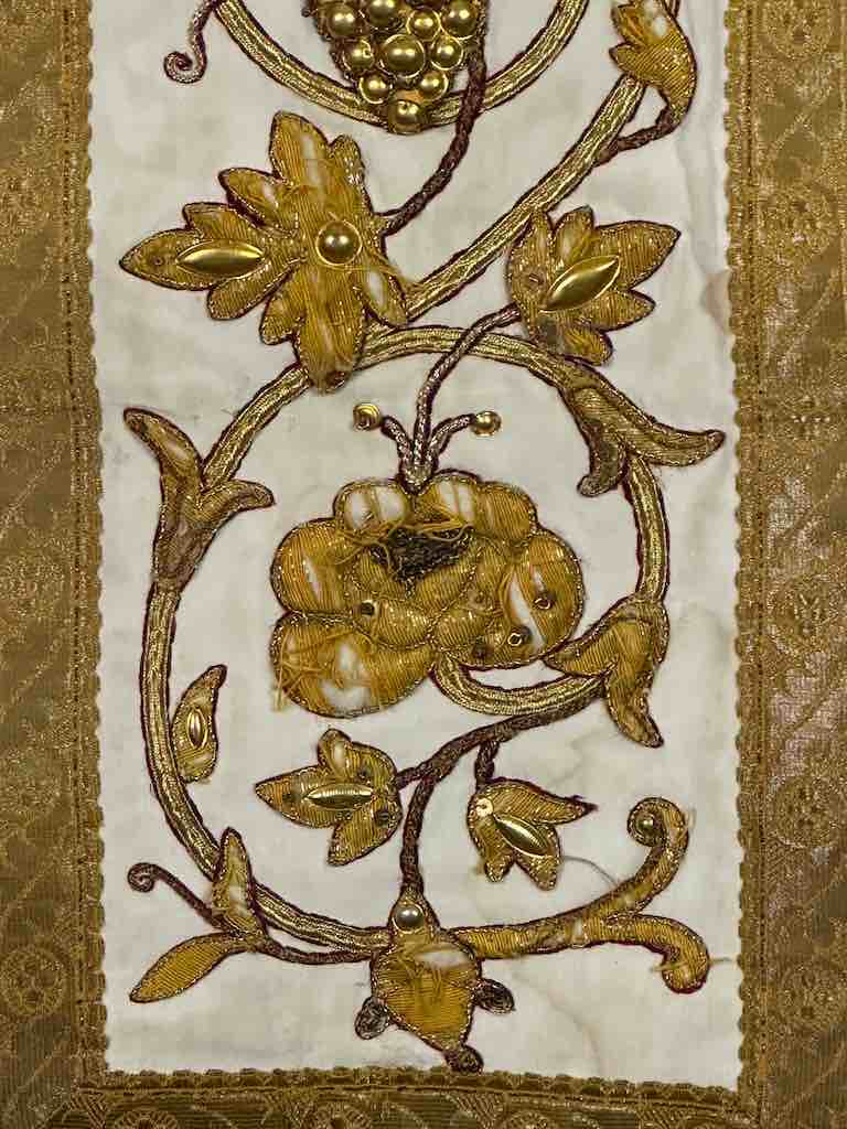 Antique Vietnamese Catholic IHS Cross Design Chasuble Authentic Ecclesiastical Cloth