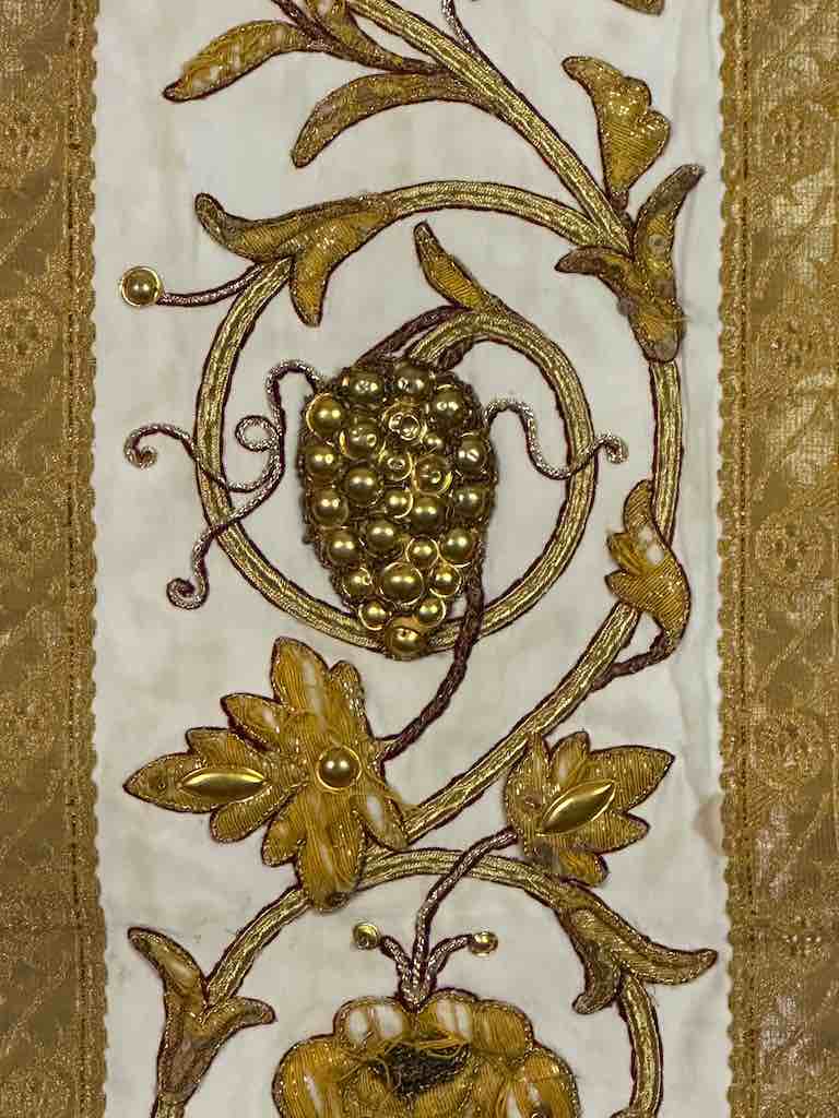 Antique Vietnamese Catholic IHS Cross Design Chasuble Authentic Ecclesiastical Cloth
