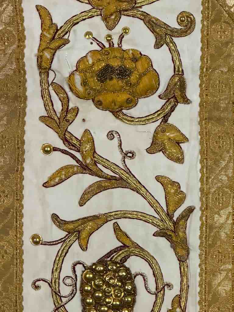 Antique Vietnamese Catholic IHS Cross Design Chasuble Authentic Ecclesiastical Cloth