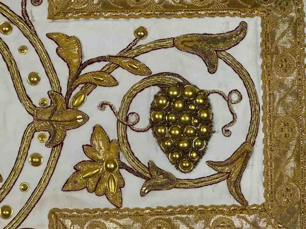 Antique Vietnamese Catholic IHS Cross Design Chasuble Authentic Ecclesiastical Cloth