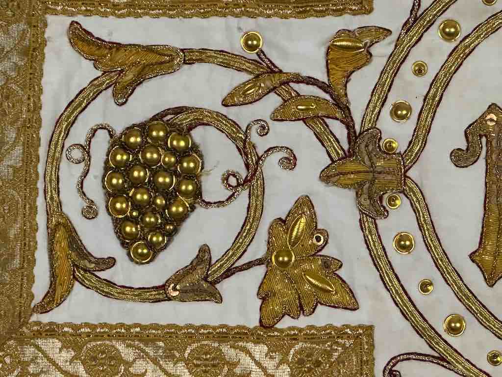 Antique Vietnamese Catholic IHS Cross Design Chasuble Authentic Ecclesiastical Cloth
