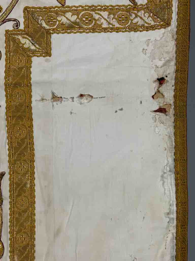 Antique Vietnamese Catholic IHS Cross Design Chasuble Authentic Ecclesiastical Cloth