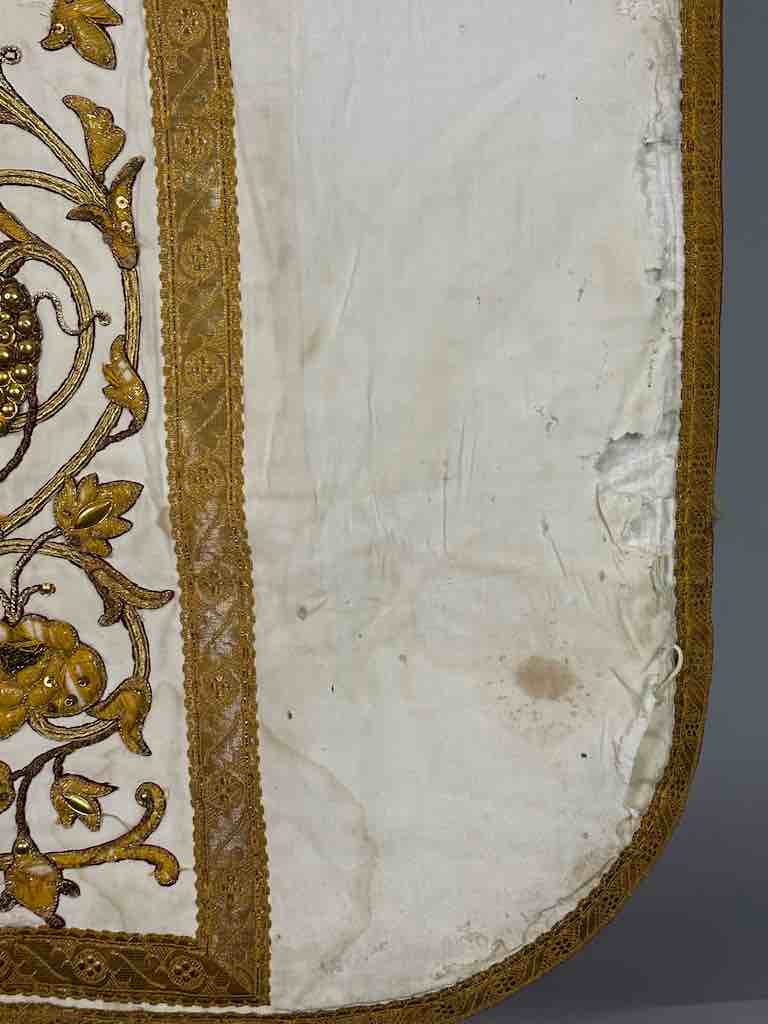 Antique Vietnamese Catholic IHS Cross Design Chasuble Authentic Ecclesiastical Cloth