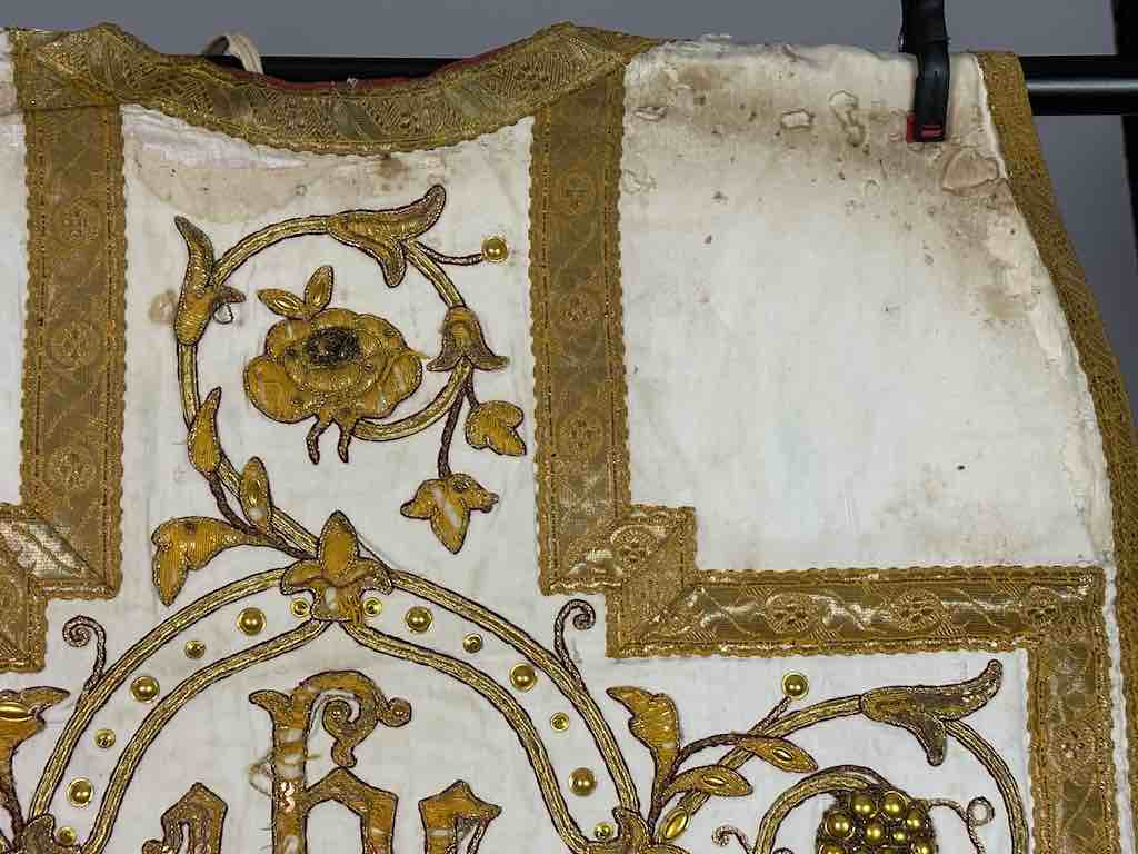 Antique Vietnamese Catholic IHS Cross Design Chasuble Authentic Ecclesiastical Cloth
