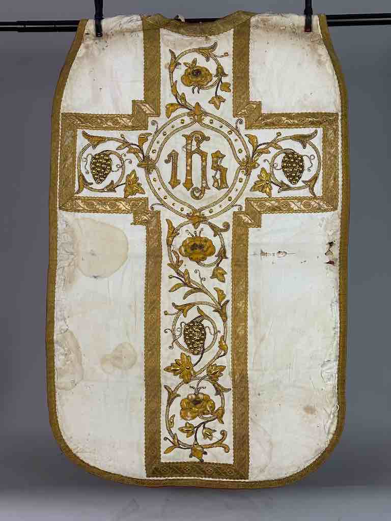 Antique Vietnamese Catholic IHS Cross Design Chasuble Authentic Ecclesiastical Cloth