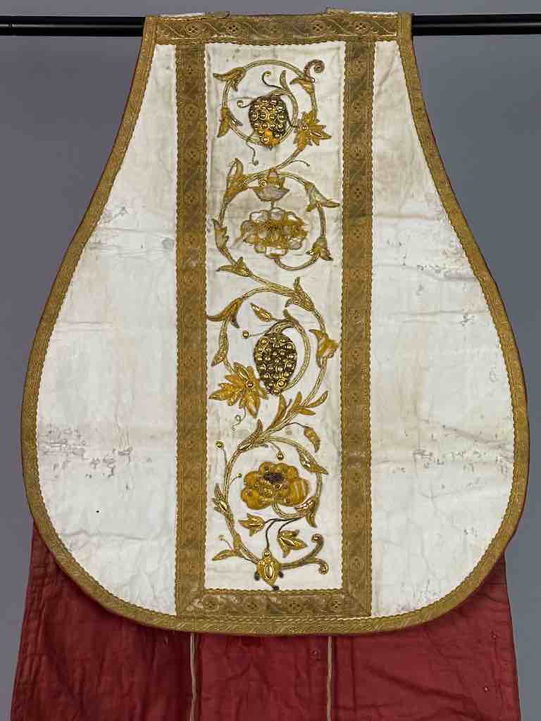 Antique Vietnamese Catholic IHS Cross Design Chasuble Authentic Ecclesiastical Cloth