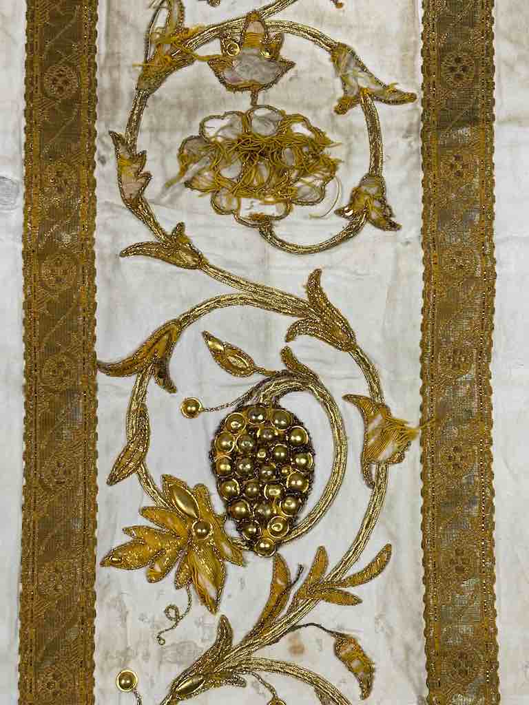 Antique Vietnamese Catholic IHS Cross Design Chasuble Authentic Ecclesiastical Cloth